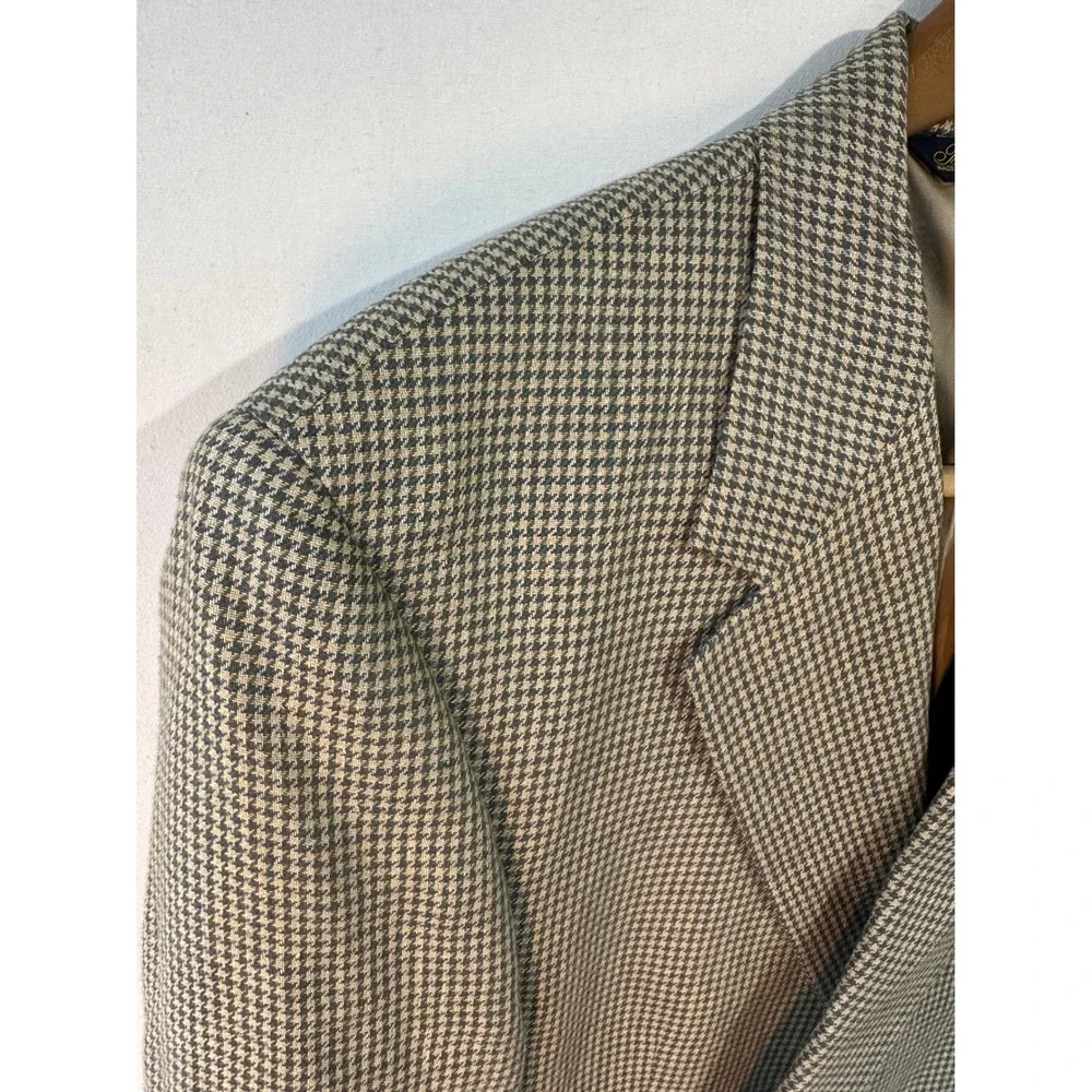 Brooks Brothers Sport Coat Linen blazerHoundstooth Mens 43 RG Brown Excellent